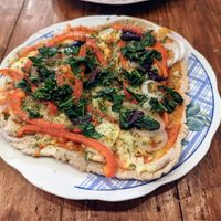 Vegan pizza. 20 bolivianos at Cafe Lurathapi Vegan Food - Maybe closed in La Paz