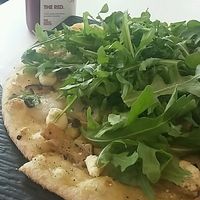 Superfunghi pizza and Red juice at Virtuous Pie - UBC in Vancouver