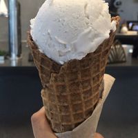 Vanilla ice cream with a waffle cone  at Virtuous Pie - UBC in Vancouver