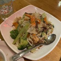 Chow fun — my mother’s favorite, reminds her of her childhood in Hong Kong  at Merit Vegan Restaurant in Sunnyvale