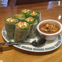 Spring rolls with peanut sauce at Merit Vegan Restaurant in Sunnyvale