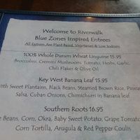Blue Zones plant based meals on back page of menu at Riverwalk at Tin City in Naples