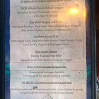 Back page of menu at Riverwalk at Tin City in Naples