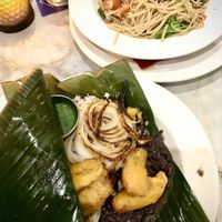 Banana leaf dish & the vegan pasta at Riverwalk at Tin City in Naples
