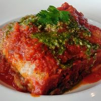 Vegan homemade lasagne at Doppiozero Pizzeria & Wine Bar in Moorooduc