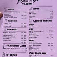 Menu (drinks).  at RoseHip Vegan Kebabs in Vilnius