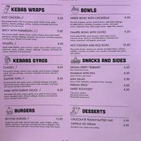Menu (food).  at RoseHip Vegan Kebabs in Vilnius
