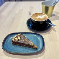 Snickers cake, flat whitee  at RoseHip Vegan Kebabs in Vilnius