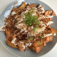  Vegan “Fish & chips”, jackfruit with wedges.  at RoseHip Vegan Kebabs in Vilnius