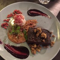 chocolate brownie at RoseHip Vegan Kebabs in Vilnius