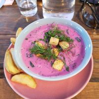 Beetroot traditional soup at RoseHip Vegan Kebabs in Vilnius