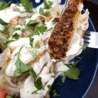 Pelmeni (dumplings) close-up at Kuschlowski in Berlin