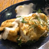 One large manti dumpling  at Kuschlowski in Berlin