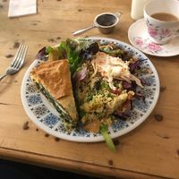Spinach and feta tart with salad at Me & Mrs Jones Deli in Torquay