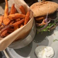 Burger and sweet potato fries  at Ellis Gourmet Burger in Brussels