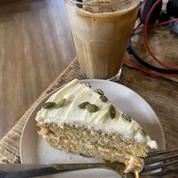 Vegan carrot cake and iced latte ❤️  at 92 Degrees Coffee in Liverpool