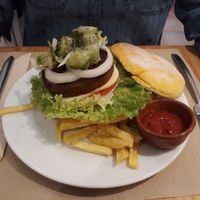 Vegan burger in turmeric bun - delicious! at Bar Ecologico Gaia in Sevilla