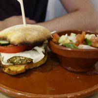 burger and salad at Bar Ecologico Gaia in Sevilla