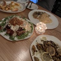 The ”bomb” appetizer, truffle pasta, mushroom bruschetta and black lemon pasta    at Monk's Butcher - Itaewon in Seoul
