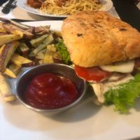 Spaghetti and meatballs and eggplant sandwich  at Garden of Vegan in Urubamba