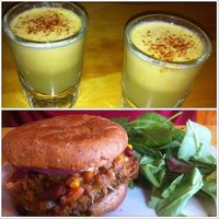 Immunity shots and black bean burger at The Earth Cafe and Deli in Norman