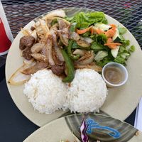 Vegan flaming beef - made with Seitan  at Rice Paddies Grill in Bethesda