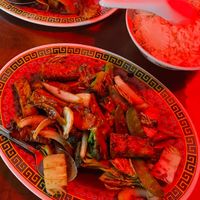 Hot and Spicy Tofu/Veg and Fried Potatoes over Tofu. Really good with mock duck as well.  at Vo's Vietnamese Restaurant in Minneapolis