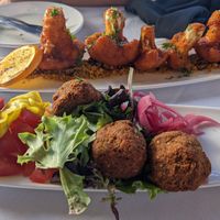 Three tiny falafels for $11, rock hard outside and raw inside at Soro's Mediterranean Grill in Temecula