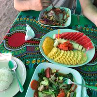 Stir fried vegetables, spicy vego salad and a fruit platter  at Coconut Garden in Phuket