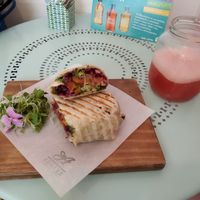 Burrito and juice of the day at Adhana in Santiago