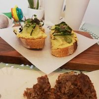 Exquisit Hummus and banana cake at Adhana in Santiago