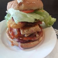 Soya patty burger and filling at Da Bomgerie Burger in Sydney