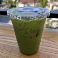 Iced matcha latte with house made almond milk from upstairs cafe   at Great Basin Community Food Co-op in Reno