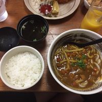 Vegan Udon Curry with rice and miso at Flowers - Tachibana in Hiroshima