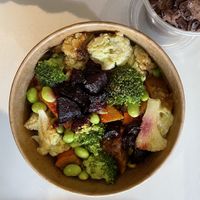 Vegan bowl, can be heated. Chocolate mousse was delicious!   at Organic Epicerie in Chamonix-mont-blanc