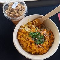 Dhal lentils and rice. Vegan apple crumble. at Organic Epicerie in Chamonix-mont-blanc
