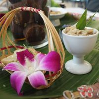 Vegan high tea - Sweet platter (Apom balek durian on the left, Durian pengat on the right) at The Peranakan in Central Singapore