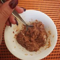 Tasty chocolate pudding with shredded coconut: tastier than it looked!  at Govindas Hare Krishna in Valparaiso