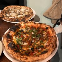 Chillo eggplant pizza and potato pizza   at Pizza Madre in Marrickville