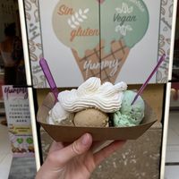 Pistachio, kinder bueno, minty and frappuccino   at Yummy Helados in Malaga