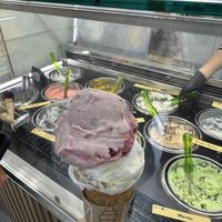 All the amazing ice creams, top is Fresca and bottom is pistachioo  at Yummy Helados in Malaga