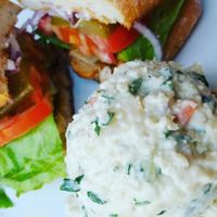 Grilled Chik'n sandwich & potato salad. at Herbivore - Berkeley in Berkeley