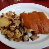 savory crepe with red pepper sauce at Herbivore - Berkeley in Berkeley