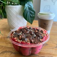 Berry Bowl (minus honey, add almond butter) and oatmilk matcha latte 😋   at ReU Juicery & Organic Kitchen in Troy