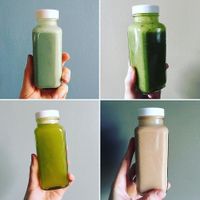 Blue Green Algae Wellness Shot, Mint Chip Shake, Balance Juice and Chocolate Protein Shake at ReU Juicery & Organic Kitchen in Troy