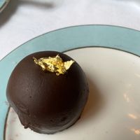 Small chocolate dessert with gold leaf   at The Wilde in Dublin