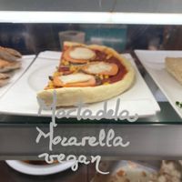 Vegan savoury pie with mozzarella and mortadella  at Plan Bakery Cafe in Tenerife