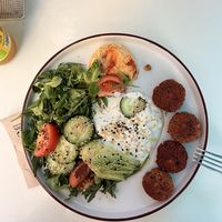 Falafel plate that I already snacked a bit  at Plan Bakery Cafe in Tenerife