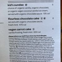 Bareburger's information on their vegan options & their two vegan dessert options. at Bareburger in Bayside