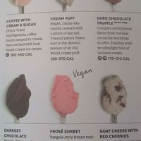 menu with two vegan options at Jeni's Ice Creams - 12th Ave in Nashville